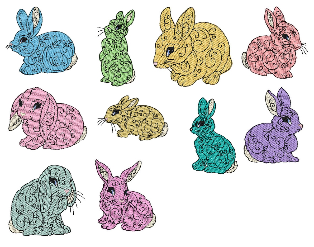 Decorative Bunnies Applique or Mylar Embroidery Designs by Purely Gates Embroidery