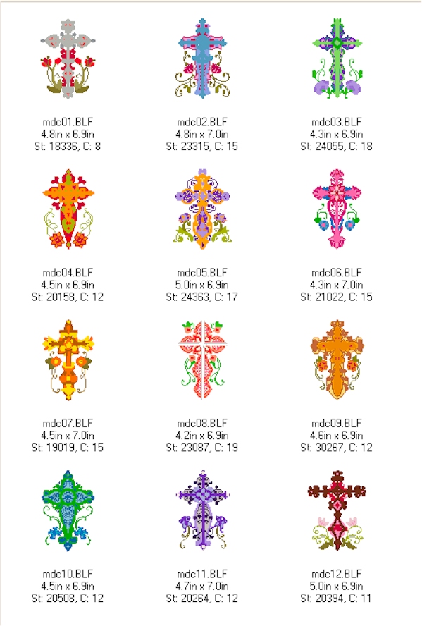Decorative Crosses Mylar Embroidery Designs by Purely Gates Embroidery