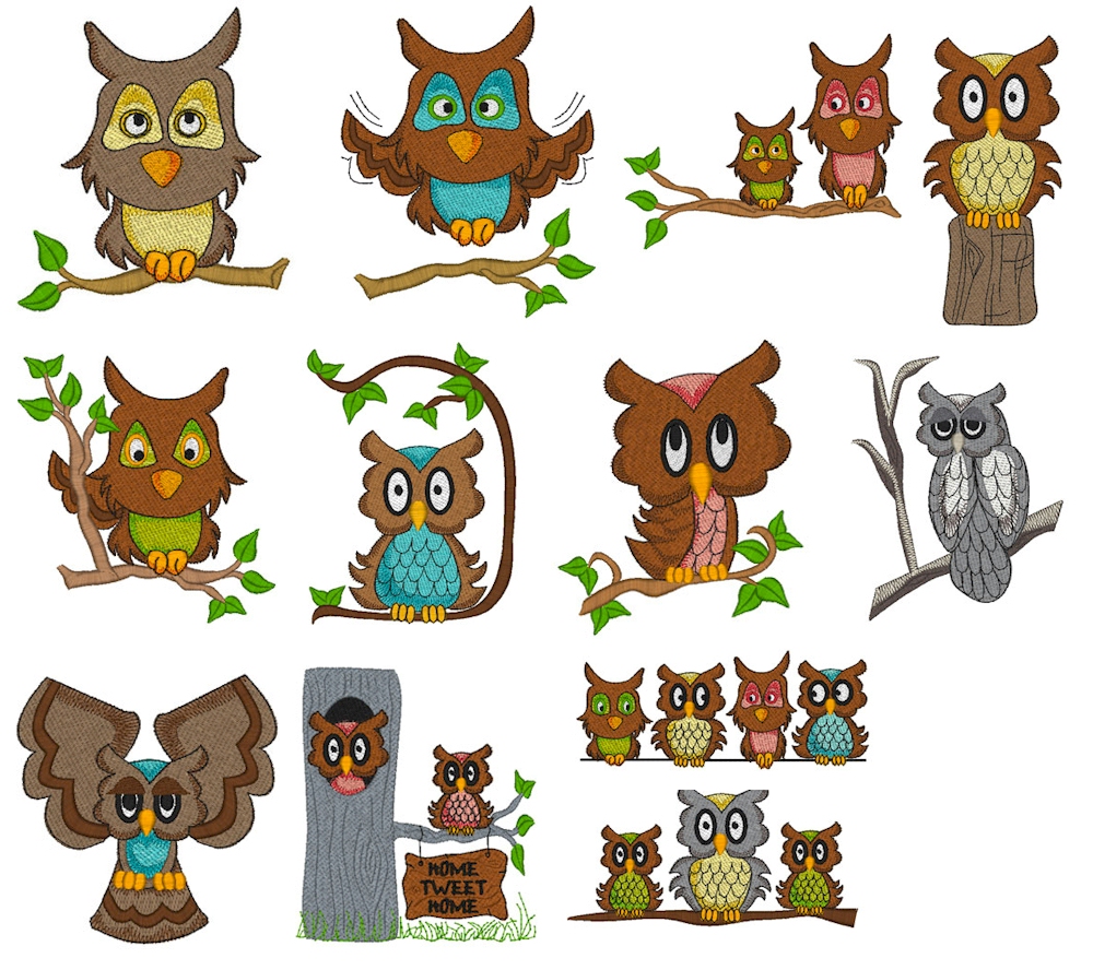 Delightful Owls Mylar Embroidery Designs by Purely Gates Embroidery