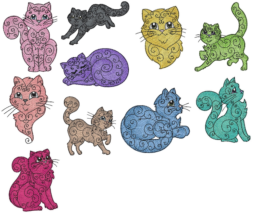 Decorative Cats Applique or Mylar Embroidery Designs by Purely Gates Embroidery