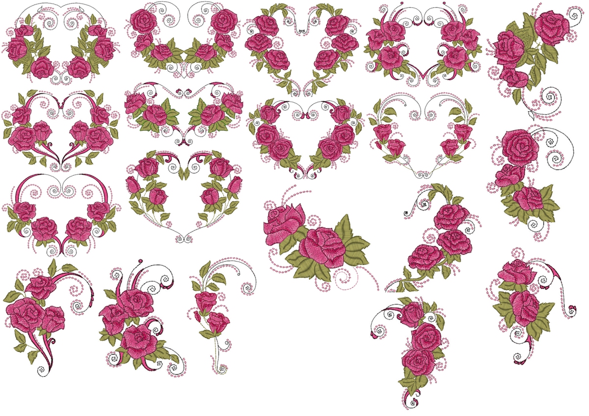 Hearts and Roses Mylar Embroidery Designs by Purely Gates Embroidery
