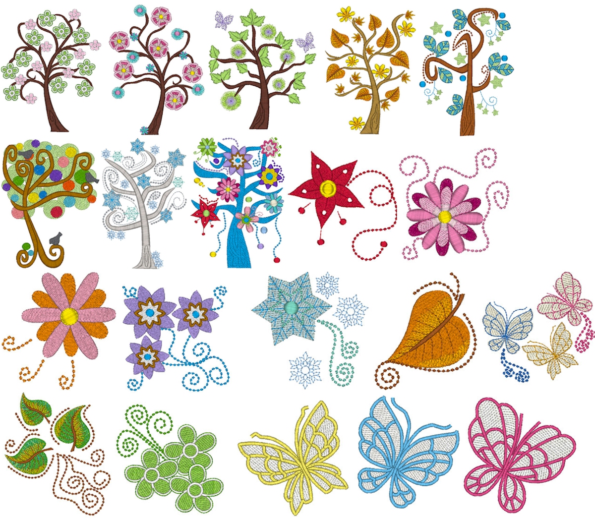 Whimsical Trees Mylar Embroidery Designs by Purely Gates Embroidery