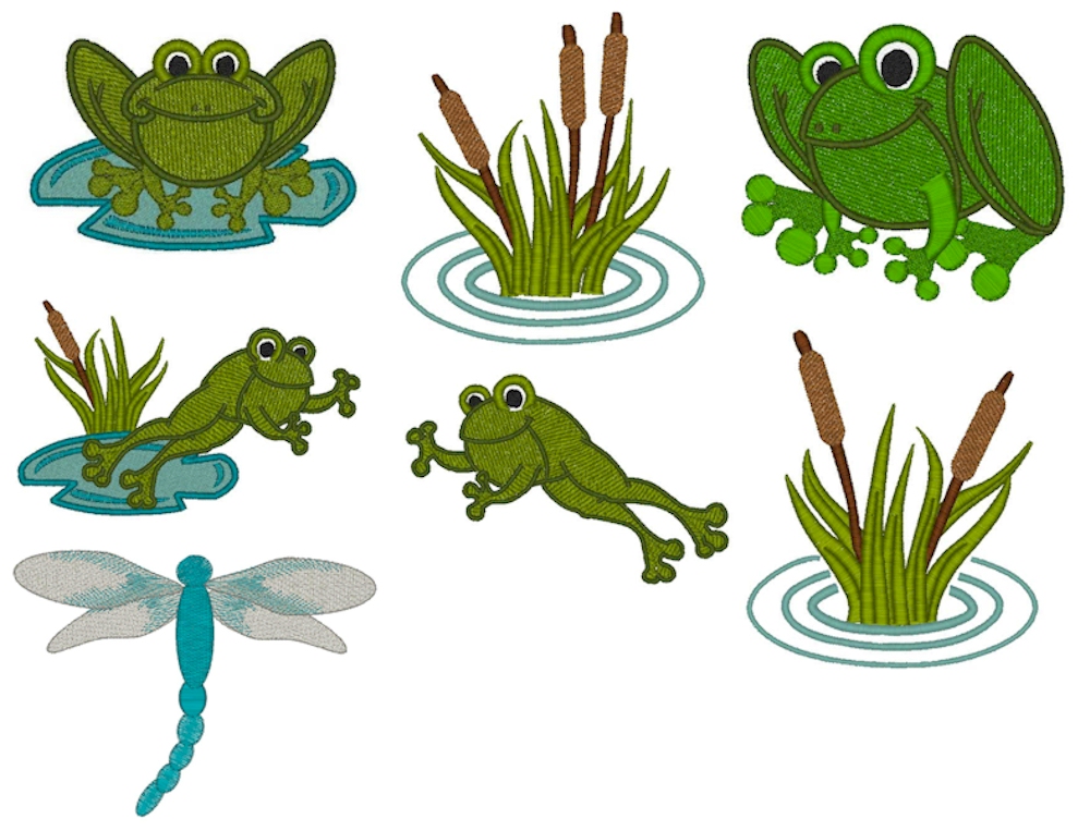 Frogs Mylar and Applique Embroidery Designs by Purely Gates Embroidery