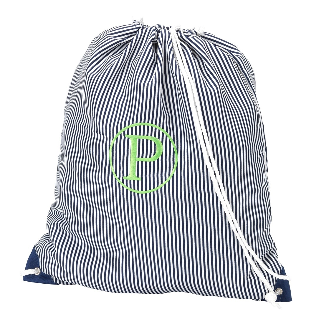Gym Bag Drawstring Pack Embroidery Blanks - NAVY PINSTRIPE - CLOSEOUT