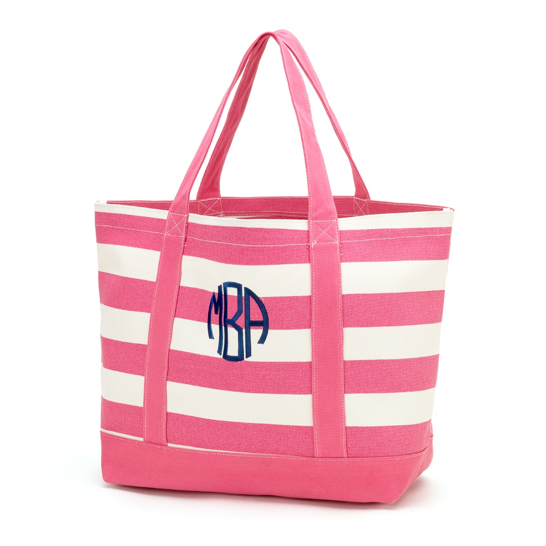 Canvas Tote Bag Embroidery Blanks - HOT PINK STRIPE - CLOSEOUT