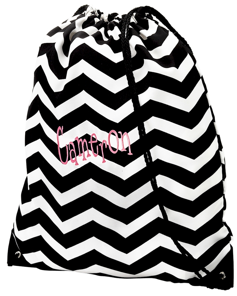 Gym Bag Drawstring Pack Embroidery Blanks - BLACK CHEVRON - Special Purchase