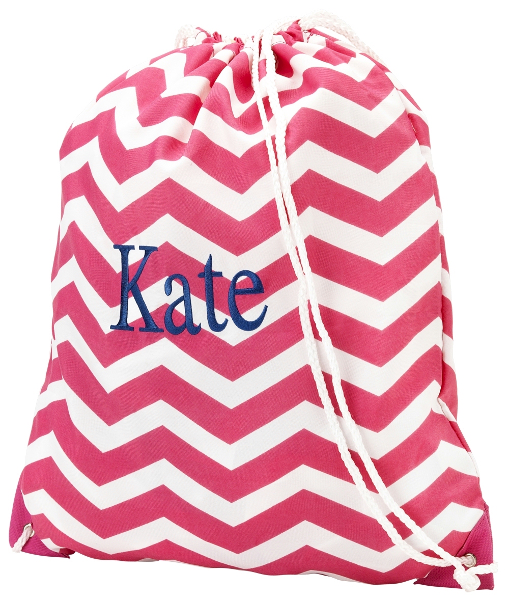 Gym Bag Drawstring Pack Embroidery Blanks - PINK CHEVRON - Special Purchase