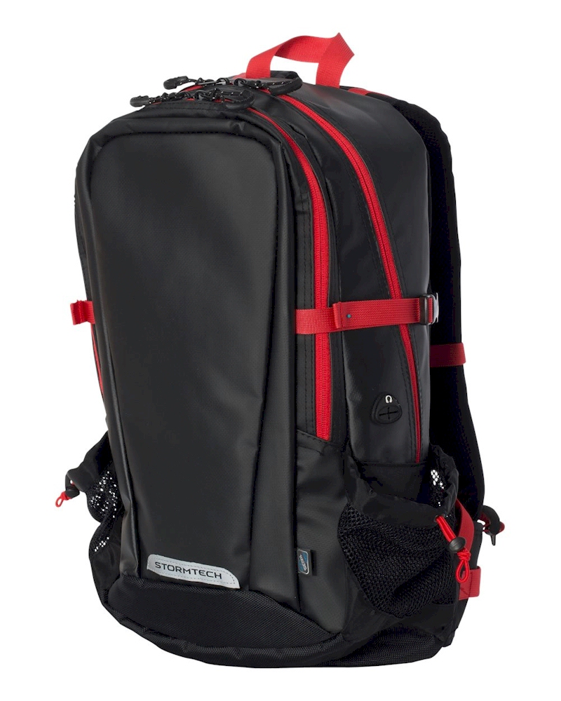 Waterproof Backpack by Stormtech Embroidery Blanks - BLACK/FLAME RED