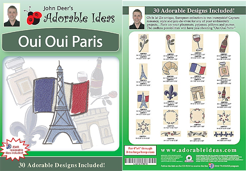 Oui Oui Paris Embroidery Designs by John Deer's Adorable Ideas - Multi-Format CD-ROM