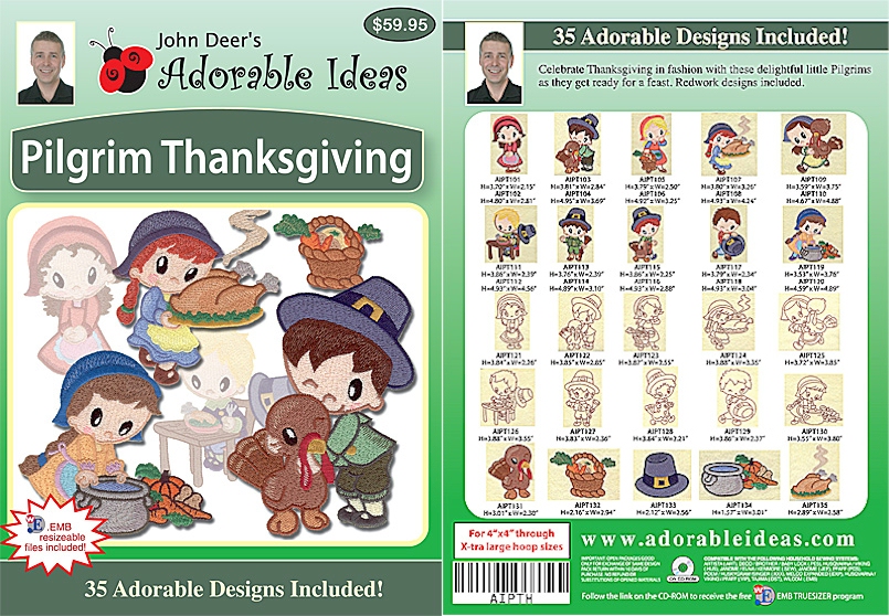 Pilgrim Thanksgiving Embroidery Designs by John Deer's Adorable Ideas - Multi-Format CD-ROM