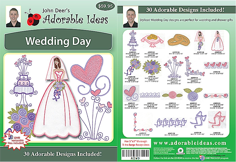 Wedding Day Embroidery Designs by John Deer's Adorable Ideas - Multi-Format CD-ROM