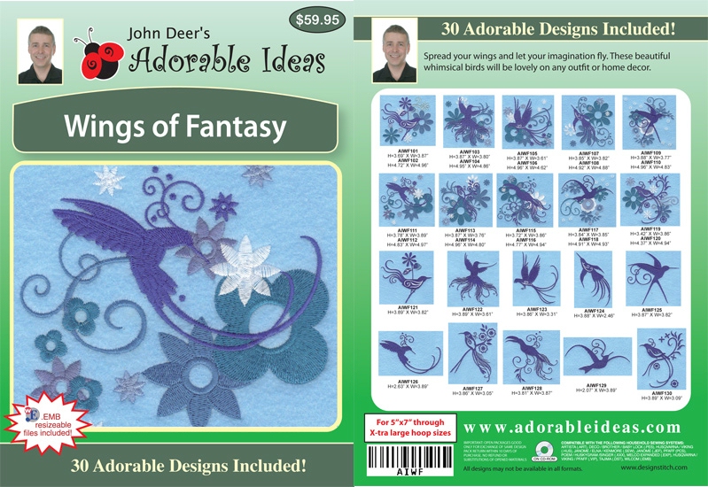Wings of Fantasy Embroidery Designs by John Deer's Adorable Ideas - Multi-Format CD-ROM