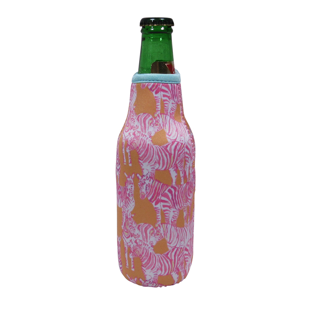 The Coral Palms® 12oz Long Neck Zipper Neoprene Bottle Coolie - So Zebralicious Collection - CLOSEOUT