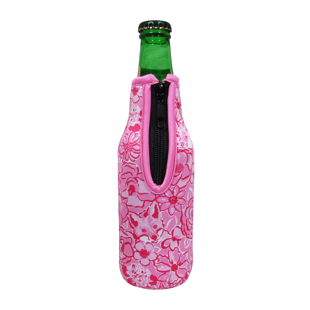 The Coral Palms® 12oz Long Neck Zipper Neoprene Bottle Coolie - Foxy Floral Collection - CLOSEOUT