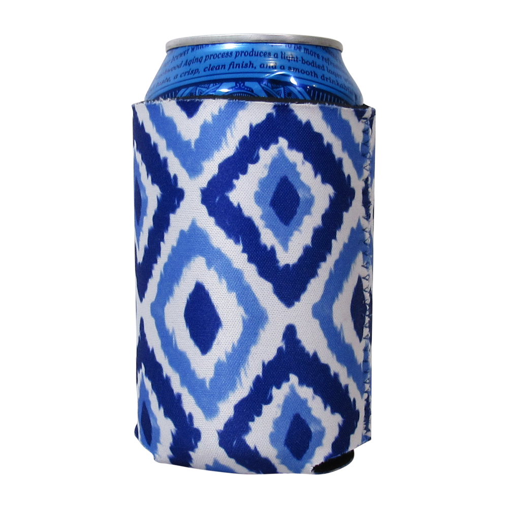 The Coral Palms® 12oz Neoprene Can Coolie - Blue Ikat Ogee Collection - CLOSEOUT
