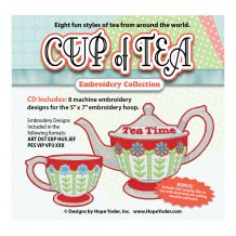 Cup of Tea Embroidery Design + SVG Collection CD-ROM by Hope Yoder