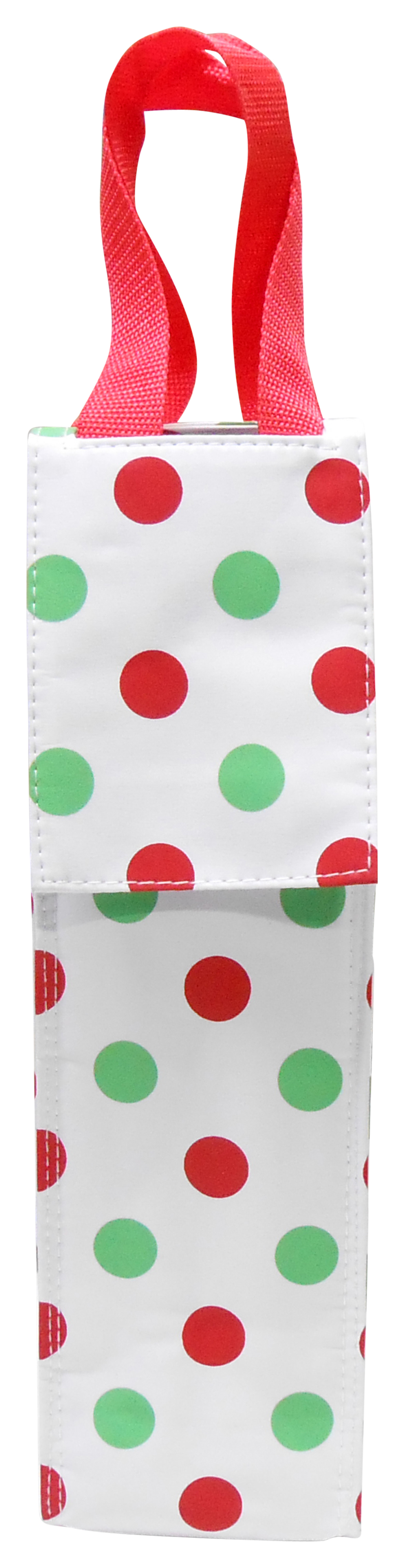 Insulated Wine Bottle Tote w/ Monogrammable Flap - MULTI POLKA DOTS