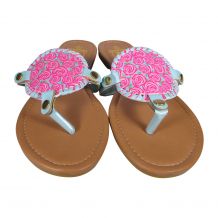 The Coral Palms® EasyStitch Medallion Sandals in Radiant Roses with Dark Aqua Accents - CLOSEOUT