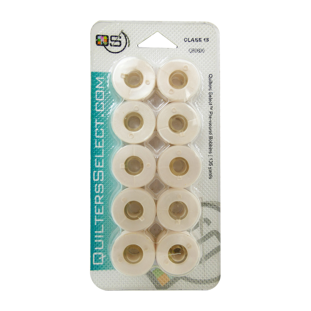 Quilters Select - Select Para Cotton Poly 80wt Thread Class 15 Pre-Wound Bobbins - 10/pack - Pure White