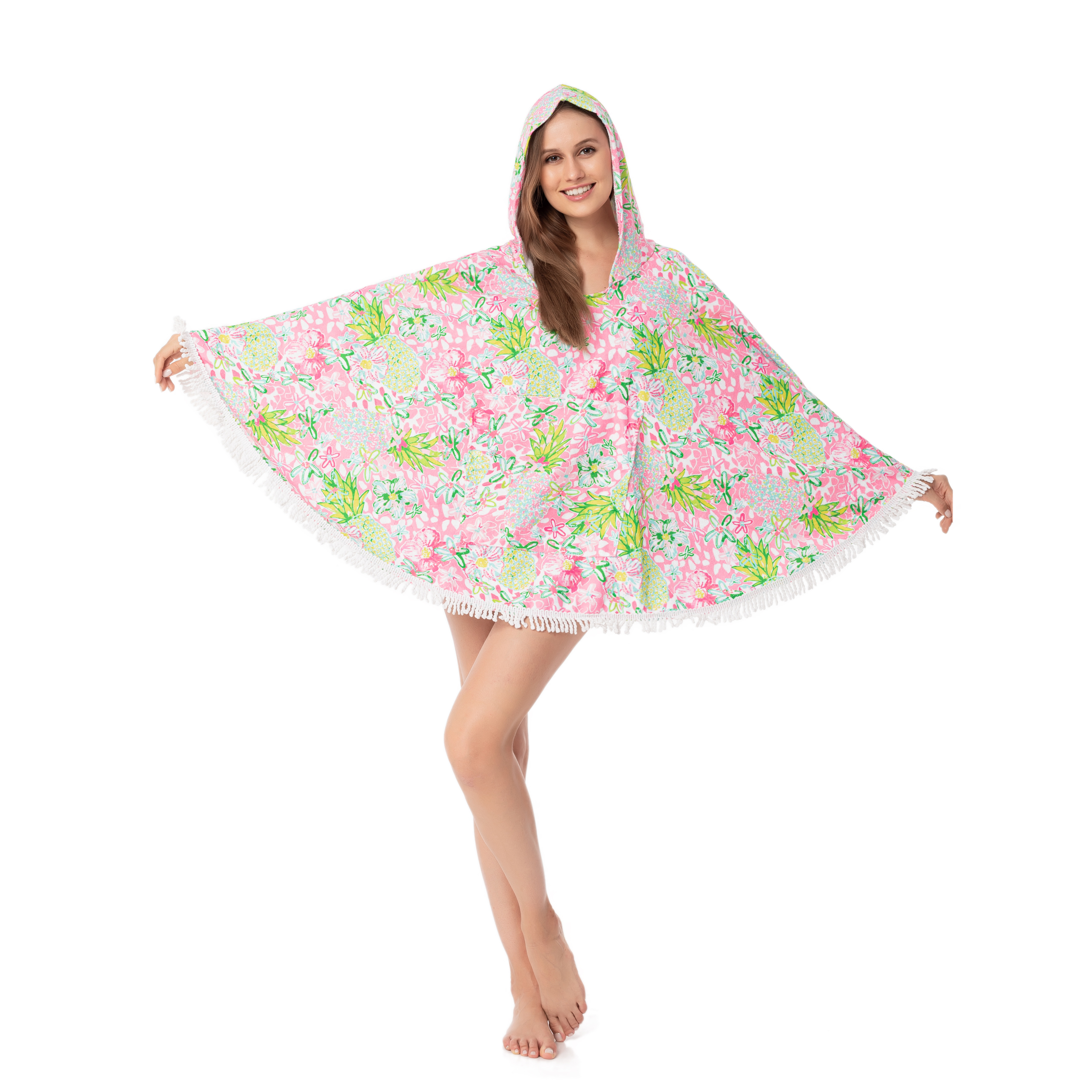 The Coral Palms® Towelcho Fringed Towel Poncho Swim Cover-Up - PINEAPPLE CRUSH - CLOSEOUT