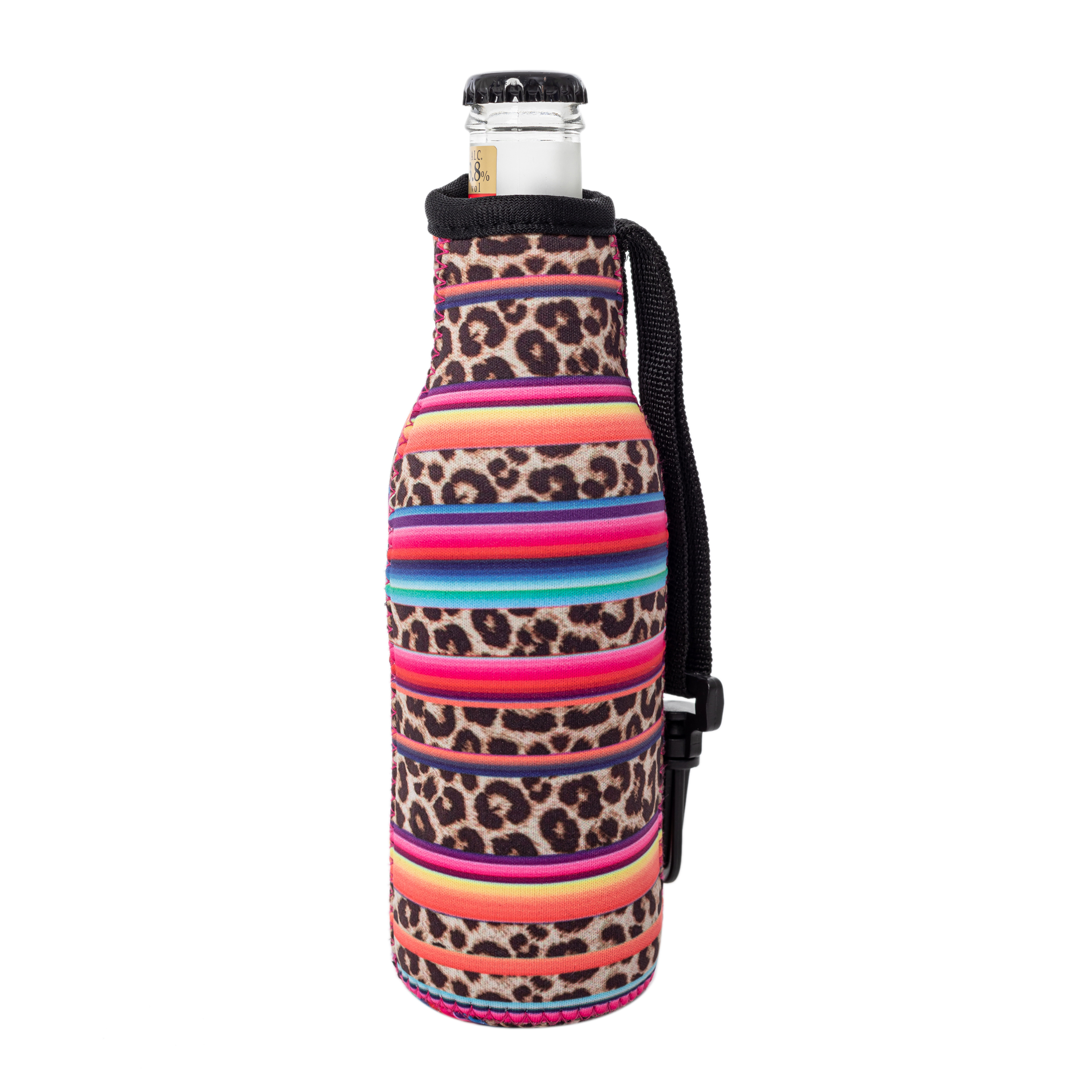 The Perfect Float Trip  12oz Long Neck Zipper Neoprene Bottle Coolie with Built-in Hand Sanitizer Holder - Serape Print - CLOSEOUT